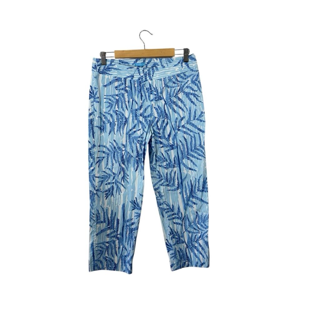 J.McLaughlin 8 Capri Pants Blue Tropical Cotton Stretch Resort Womens